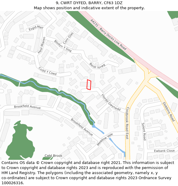 9, CWRT DYFED, BARRY, CF63 1DZ: Location map and indicative extent of plot