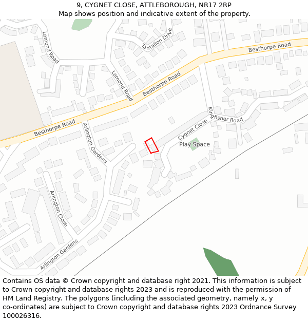 9, CYGNET CLOSE, ATTLEBOROUGH, NR17 2RP: Location map and indicative extent of plot