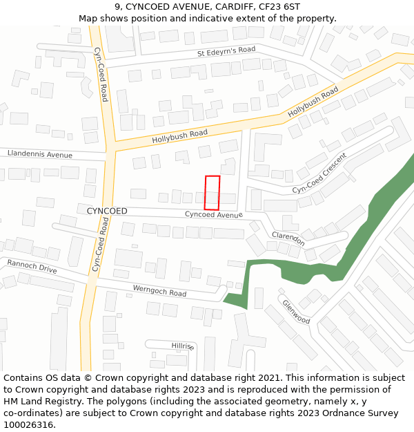 9, CYNCOED AVENUE, CARDIFF, CF23 6ST: Location map and indicative extent of plot