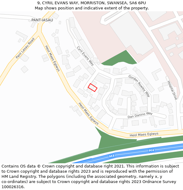 9, CYRIL EVANS WAY, MORRISTON, SWANSEA, SA6 6PU: Location map and indicative extent of plot