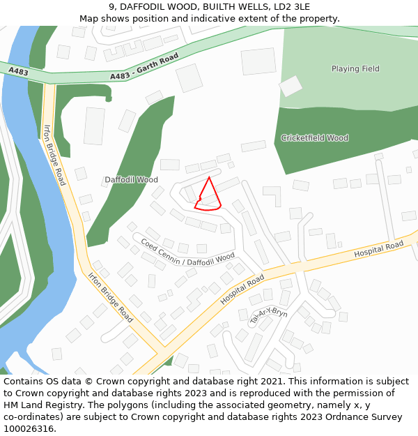 9, DAFFODIL WOOD, BUILTH WELLS, LD2 3LE: Location map and indicative extent of plot