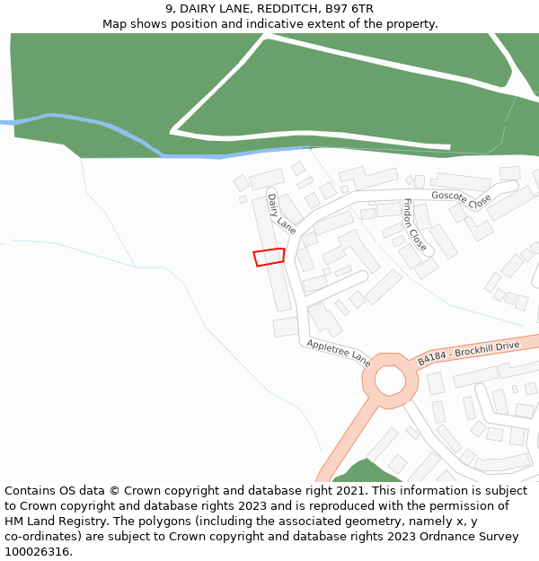 9, DAIRY LANE, REDDITCH, B97 6TR: Location map and indicative extent of plot