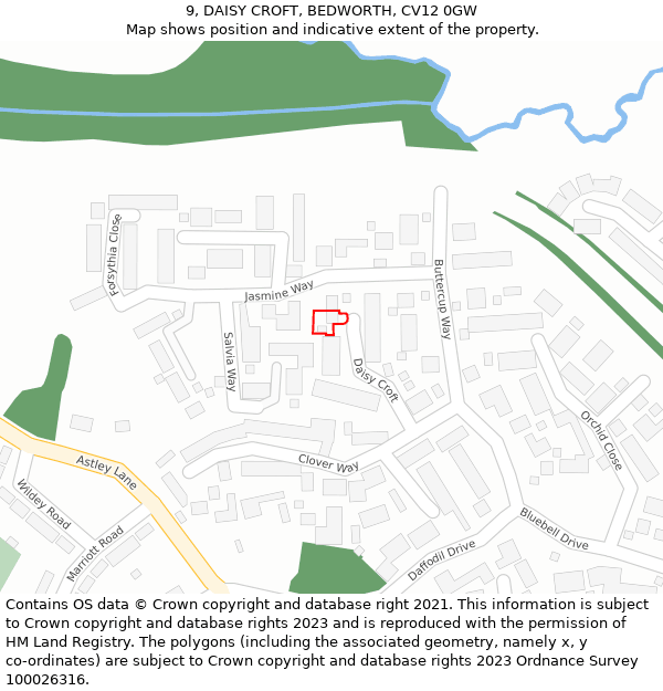 9, DAISY CROFT, BEDWORTH, CV12 0GW: Location map and indicative extent of plot