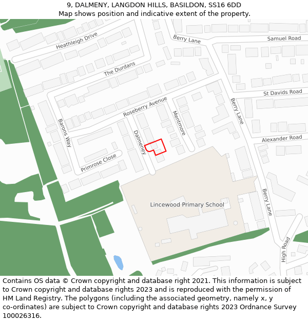 9, DALMENY, LANGDON HILLS, BASILDON, SS16 6DD: Location map and indicative extent of plot