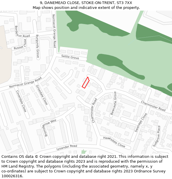 9, DANEMEAD CLOSE, STOKE-ON-TRENT, ST3 7XX: Location map and indicative extent of plot