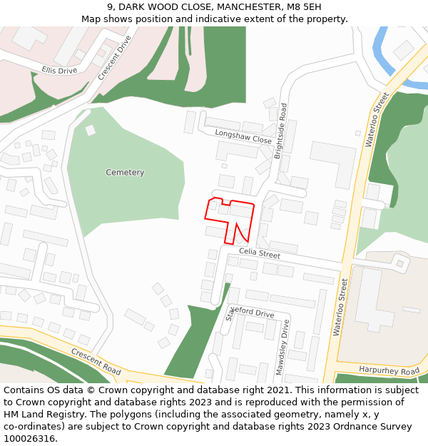 9, DARK WOOD CLOSE, MANCHESTER, M8 5EH: Location map and indicative extent of plot