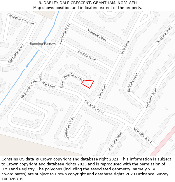 9, DARLEY DALE CRESCENT, GRANTHAM, NG31 8EH: Location map and indicative extent of plot