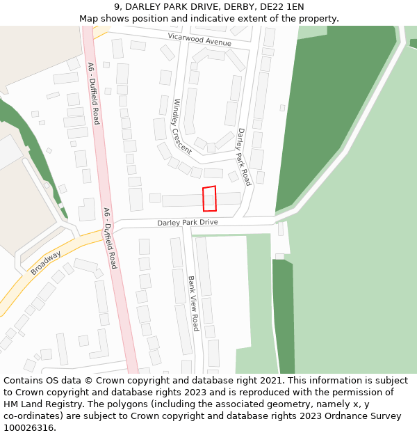 9, DARLEY PARK DRIVE, DERBY, DE22 1EN: Location map and indicative extent of plot
