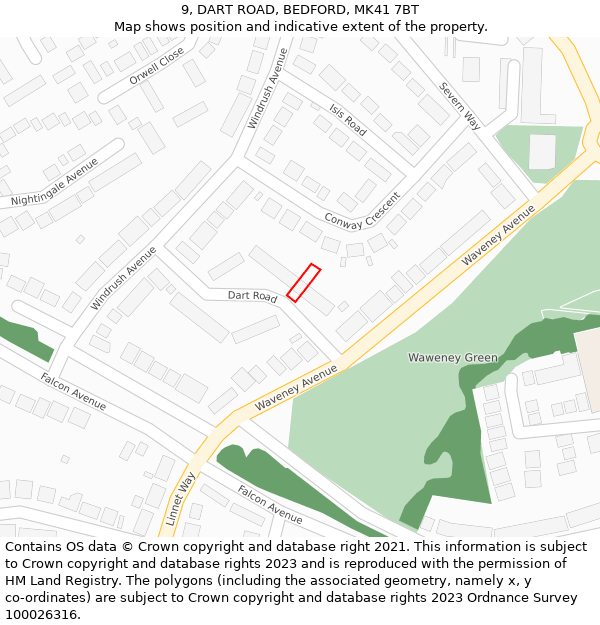 9, DART ROAD, BEDFORD, MK41 7BT: Location map and indicative extent of plot