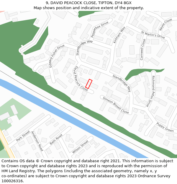 9, DAVID PEACOCK CLOSE, TIPTON, DY4 8GX: Location map and indicative extent of plot