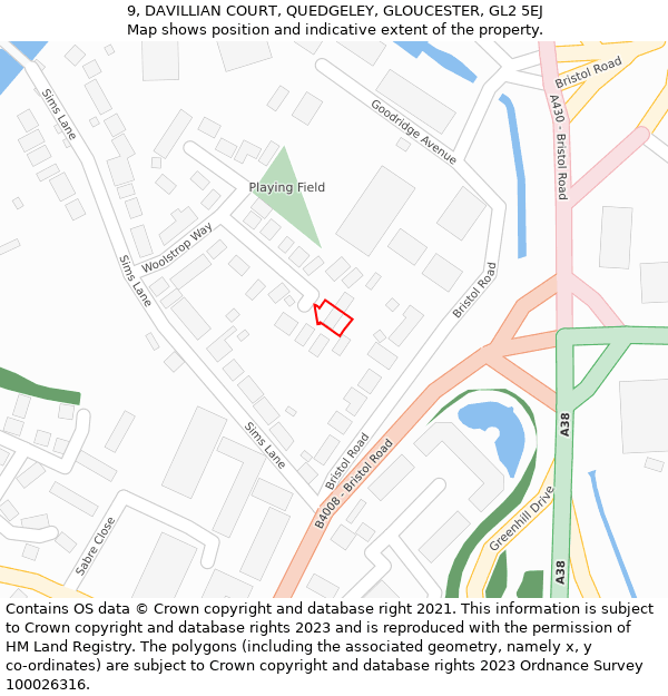 9, DAVILLIAN COURT, QUEDGELEY, GLOUCESTER, GL2 5EJ: Location map and indicative extent of plot