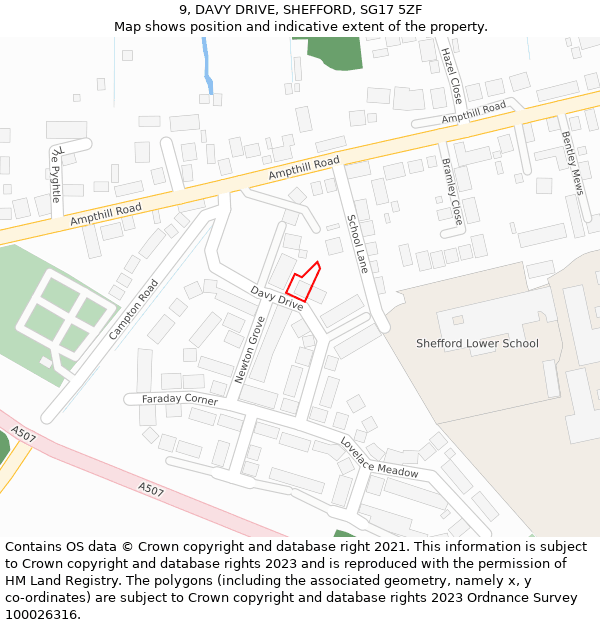 9, DAVY DRIVE, SHEFFORD, SG17 5ZF: Location map and indicative extent of plot