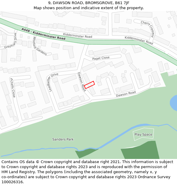 9, DAWSON ROAD, BROMSGROVE, B61 7JF: Location map and indicative extent of plot