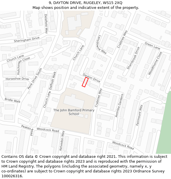 9, DAYTON DRIVE, RUGELEY, WS15 2XQ: Location map and indicative extent of plot