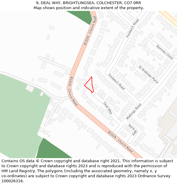 9, DEAL WAY, BRIGHTLINGSEA, COLCHESTER, CO7 0RR: Location map and indicative extent of plot