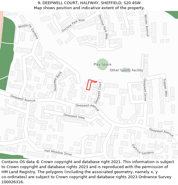 9, DEEPWELL COURT, HALFWAY, SHEFFIELD, S20 4SW: Location map and indicative extent of plot