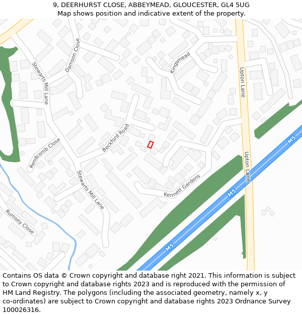 9, DEERHURST CLOSE, ABBEYMEAD, GLOUCESTER, GL4 5UG: Location map and indicative extent of plot