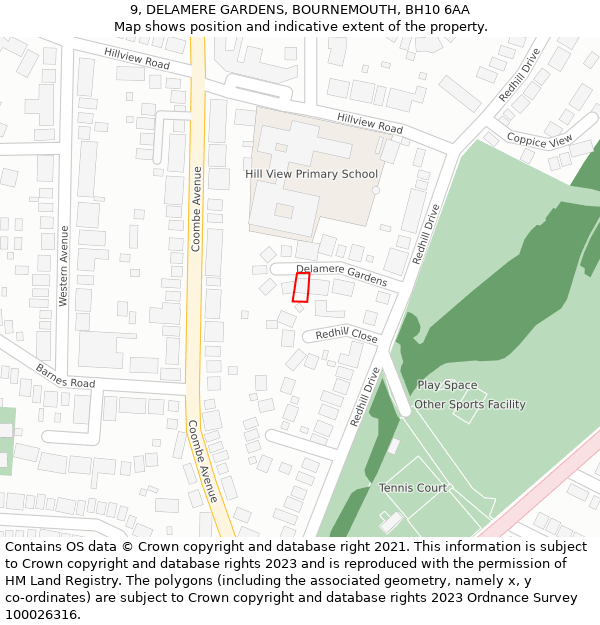 9, DELAMERE GARDENS, BOURNEMOUTH, BH10 6AA: Location map and indicative extent of plot