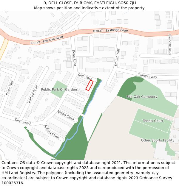9, DELL CLOSE, FAIR OAK, EASTLEIGH, SO50 7JH: Location map and indicative extent of plot