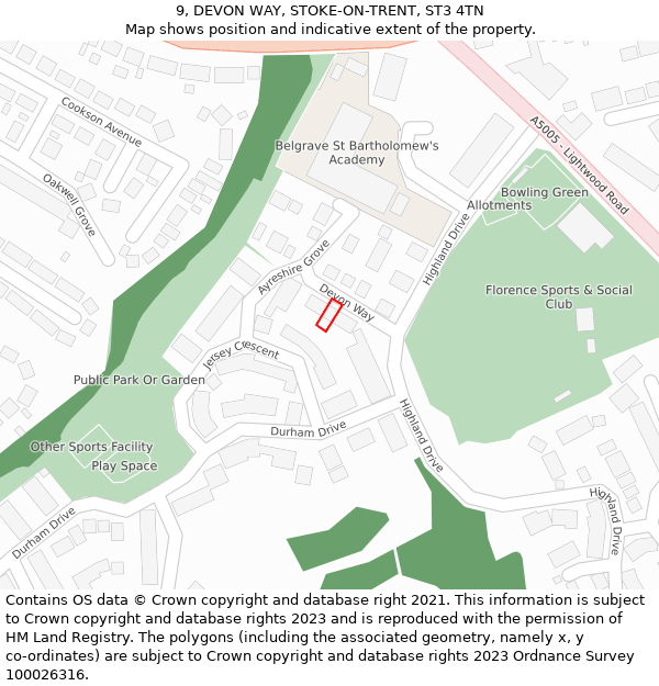 9, DEVON WAY, STOKE-ON-TRENT, ST3 4TN: Location map and indicative extent of plot