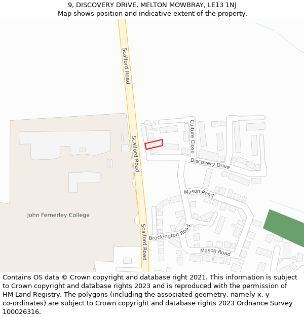 9, DISCOVERY DRIVE, MELTON MOWBRAY, LE13 1NJ: Location map and indicative extent of plot