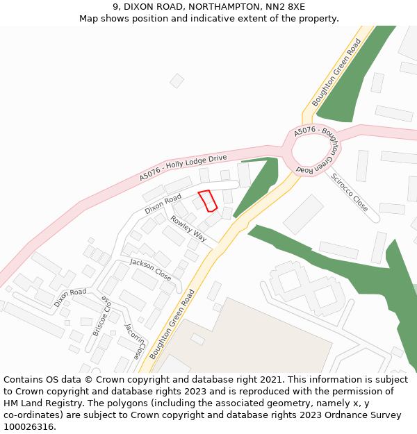 9, DIXON ROAD, NORTHAMPTON, NN2 8XE: Location map and indicative extent of plot