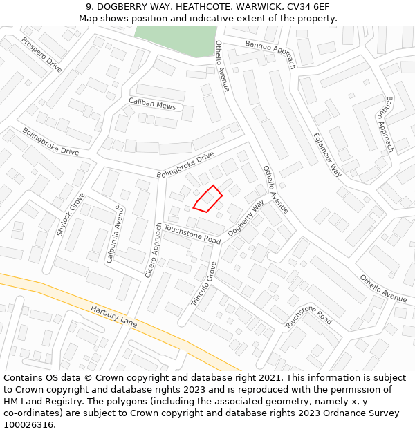 9, DOGBERRY WAY, HEATHCOTE, WARWICK, CV34 6EF: Location map and indicative extent of plot