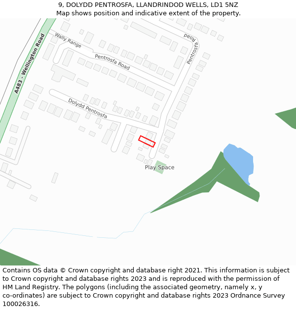 9, DOLYDD PENTROSFA, LLANDRINDOD WELLS, LD1 5NZ: Location map and indicative extent of plot