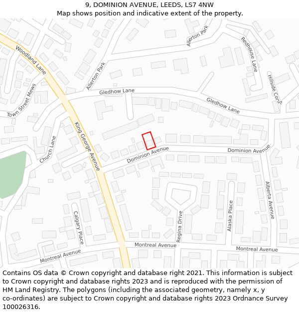 9, DOMINION AVENUE, LEEDS, LS7 4NW: Location map and indicative extent of plot