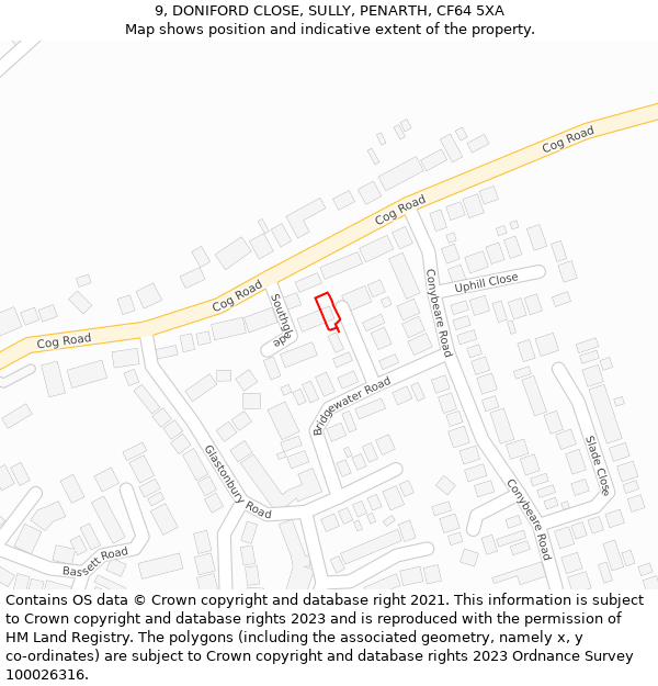 9, DONIFORD CLOSE, SULLY, PENARTH, CF64 5XA: Location map and indicative extent of plot