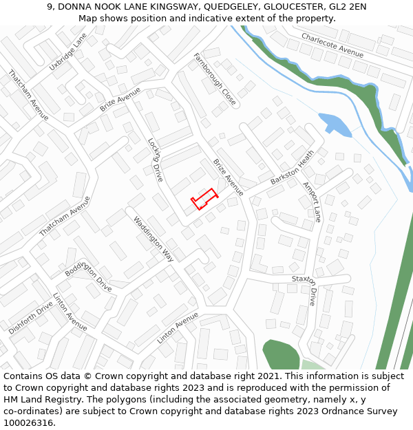 9, DONNA NOOK LANE KINGSWAY, QUEDGELEY, GLOUCESTER, GL2 2EN: Location map and indicative extent of plot