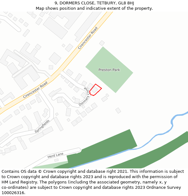 9, DORMERS CLOSE, TETBURY, GL8 8HJ: Location map and indicative extent of plot