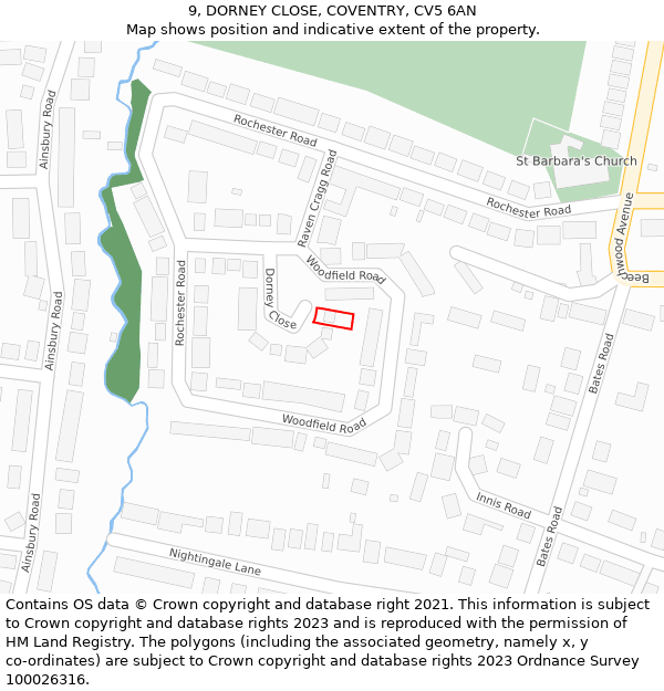 9, DORNEY CLOSE, COVENTRY, CV5 6AN: Location map and indicative extent of plot