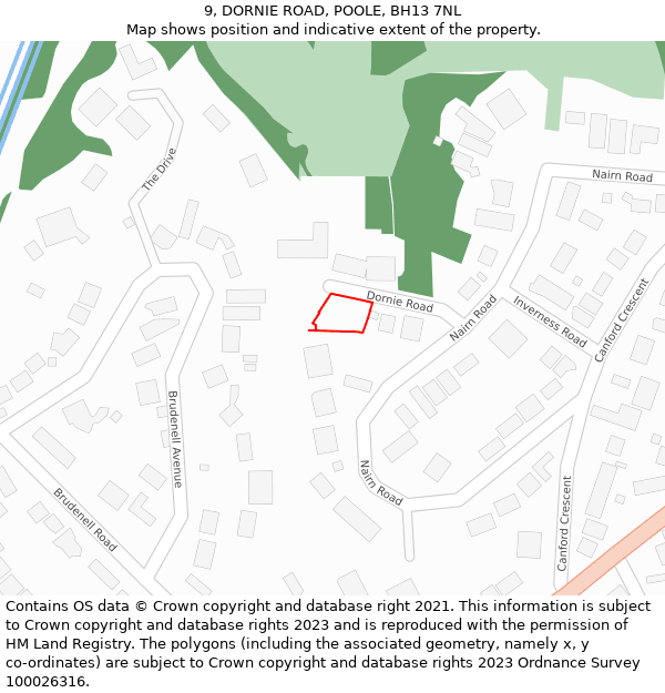 9, DORNIE ROAD, POOLE, BH13 7NL: Location map and indicative extent of plot