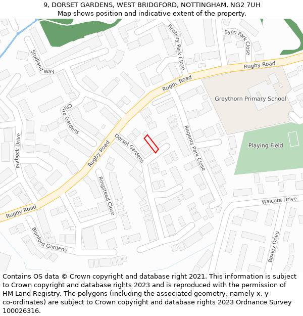 9, DORSET GARDENS, WEST BRIDGFORD, NOTTINGHAM, NG2 7UH: Location map and indicative extent of plot
