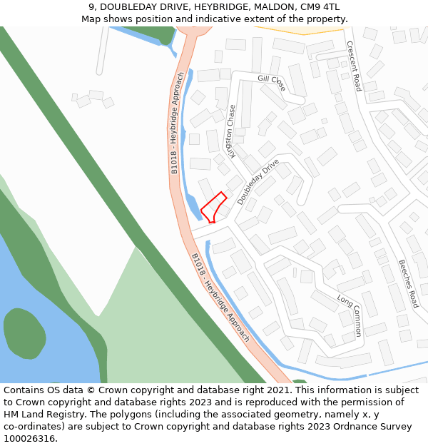9, DOUBLEDAY DRIVE, HEYBRIDGE, MALDON, CM9 4TL: Location map and indicative extent of plot