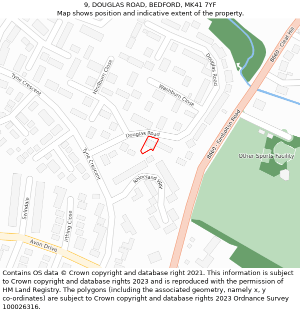 9, DOUGLAS ROAD, BEDFORD, MK41 7YF: Location map and indicative extent of plot