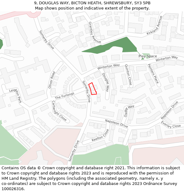 9, DOUGLAS WAY, BICTON HEATH, SHREWSBURY, SY3 5PB: Location map and indicative extent of plot