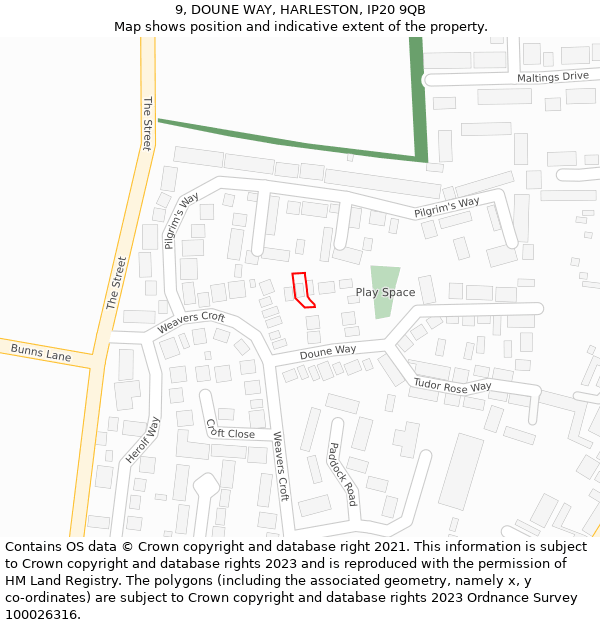 9, DOUNE WAY, HARLESTON, IP20 9QB: Location map and indicative extent of plot