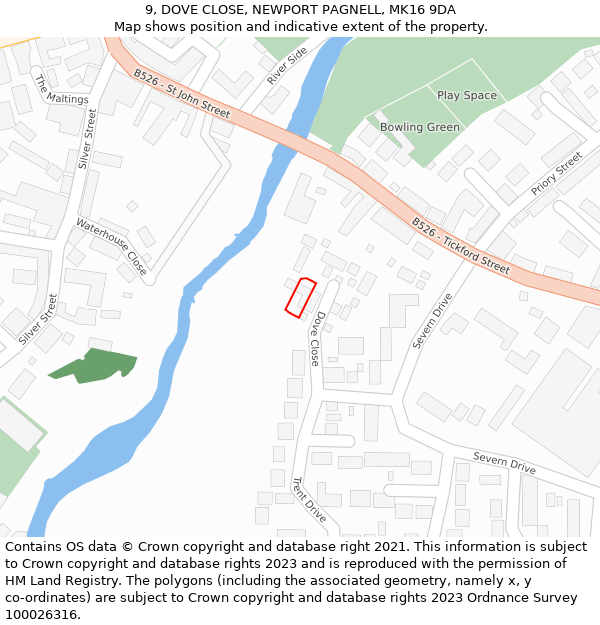 9, DOVE CLOSE, NEWPORT PAGNELL, MK16 9DA: Location map and indicative extent of plot