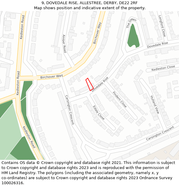 9, DOVEDALE RISE, ALLESTREE, DERBY, DE22 2RF: Location map and indicative extent of plot