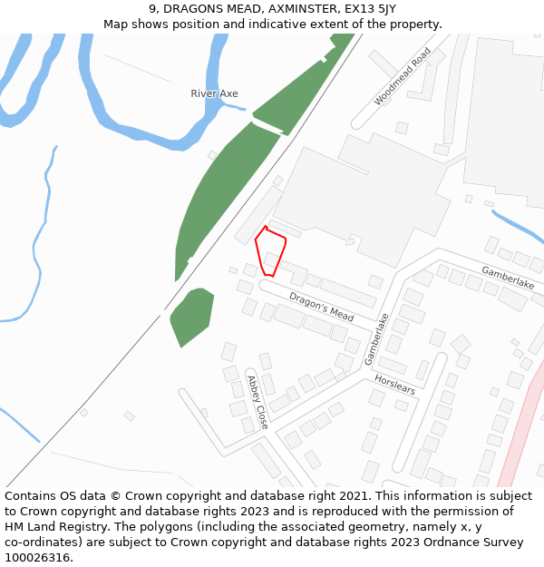 9, DRAGONS MEAD, AXMINSTER, EX13 5JY: Location map and indicative extent of plot