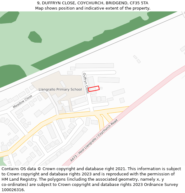9, DUFFRYN CLOSE, COYCHURCH, BRIDGEND, CF35 5TA: Location map and indicative extent of plot