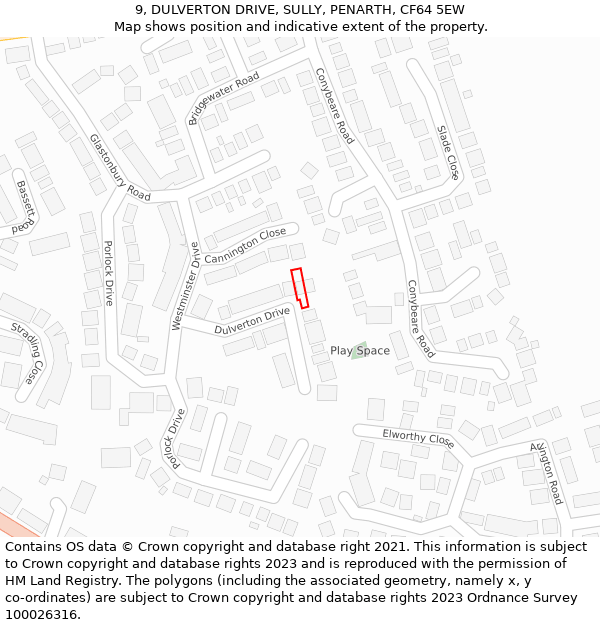 9, DULVERTON DRIVE, SULLY, PENARTH, CF64 5EW: Location map and indicative extent of plot