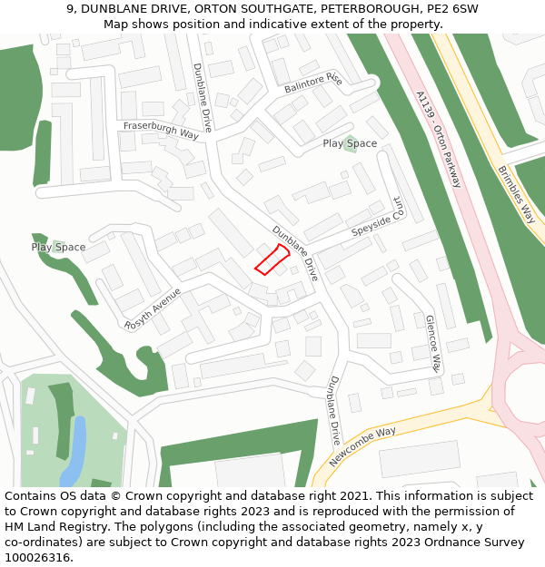 9, DUNBLANE DRIVE, ORTON SOUTHGATE, PETERBOROUGH, PE2 6SW: Location map and indicative extent of plot