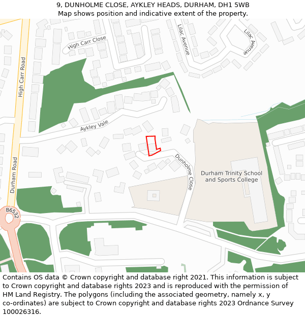 9, DUNHOLME CLOSE, AYKLEY HEADS, DURHAM, DH1 5WB: Location map and indicative extent of plot