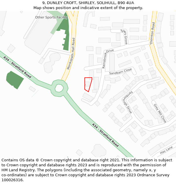 9, DUNLEY CROFT, SHIRLEY, SOLIHULL, B90 4UA: Location map and indicative extent of plot