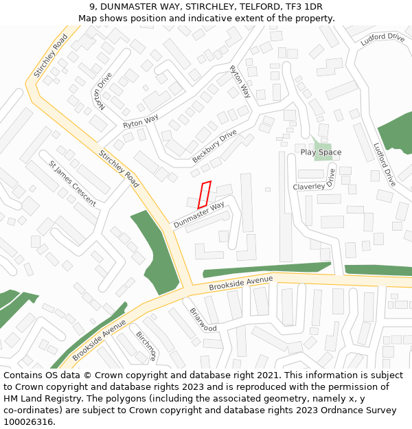 9, DUNMASTER WAY, STIRCHLEY, TELFORD, TF3 1DR: Location map and indicative extent of plot