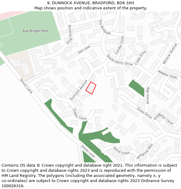 9, DUNNOCK AVENUE, BRADFORD, BD6 3XH: Location map and indicative extent of plot