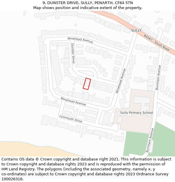 9, DUNSTER DRIVE, SULLY, PENARTH, CF64 5TN: Location map and indicative extent of plot